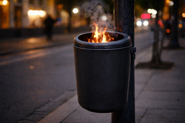 Zwei junge Männer sollen Mülleimer angezündet haben. Dank eines Hinweises greift die Polizei schnell ein. (Symbolbild) | Foto: Mit KI erstellt/Eva Bender
