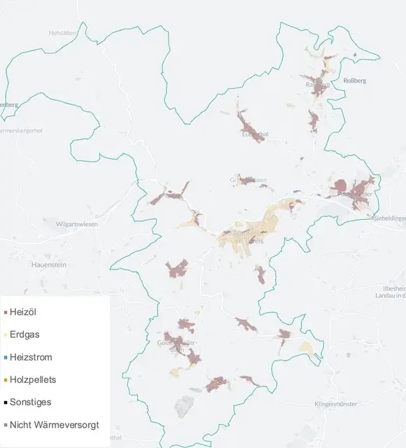 Die räumliche Verteilung der primären Heizsysteme auf Gebäudeblockebene in der VG Annweiler am Trifels | Foto: vgv