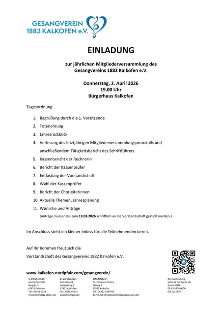 Foto: Gesangverein 1882 Kalkofen e.V.