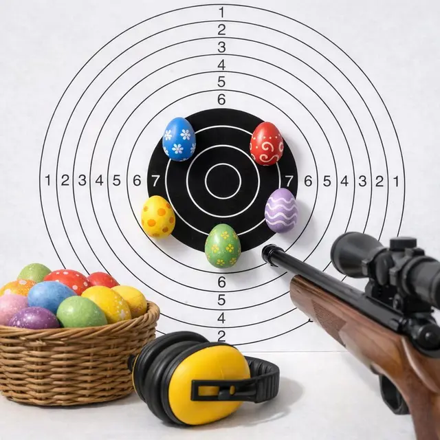 Ins Schwarze treffen und Ostereier gewinnen: Der Sportschützenverein Wachenheim veranstaltet wieder sein traditionelles Ostereierschießen. Mehrere Termine Ende März laden zum Mitmachen ein. | Foto: Mit KI erstellt/Eva Bender