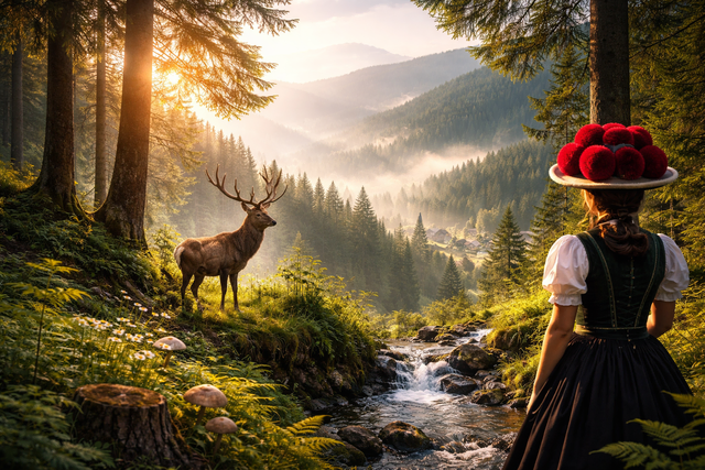 Schwarzwald-Idyll in Karlsruhe erleben. Eine Ausstellung im Regierungspräsidium macht es möglich - noch bis Mai 2026 | Foto: Heike Schwitalla - erstellt mit KI