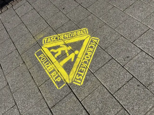 Die Polizei sprüht mit Kreide in Signalfarbe Warnungen auf Flächen im Ortskern | Foto: Polizeipräsidium Rheinpfalz