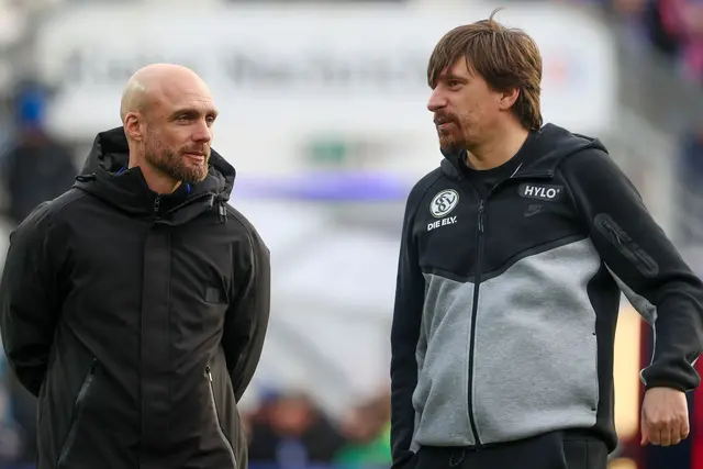 Elversbergs Trainer Vincent Wagner (r.) muss künftig ohne Manager Nils-Ole Book auskommen. (Archivbild) | Foto: dpa