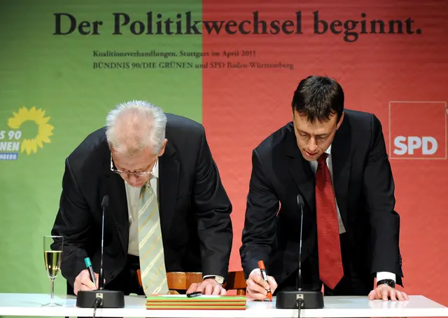 Kretschmann und Schmid bei der Unterschrift des Tisches 2011. (Archivfoto) | Foto: dpa