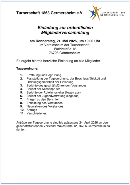 Einladung zur Mitgliederversammlung | Foto: Turnerschaft 1863 Germersheim
