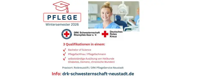 Mit Abi in die Pflege: dual studieren an der Hochschule für Wirtschaft und Gesellschaft Ludwigshafen - mit Heimathafen in Neustadt. | Foto: DRK Schwesternschaft Rheinpfalz-Saar e.V.