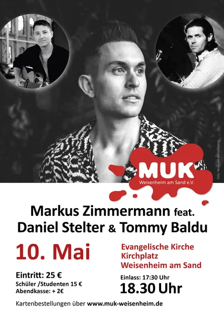 Marcus Zimmermann feat. Daniel Stelter und Tommy Baldu - Mitglied der Herbert-Grönemeyer-Band in der prot. Kirche Weisenheim am Sand beim MUK | Foto: MUK Weisenheim am Sand e.V.