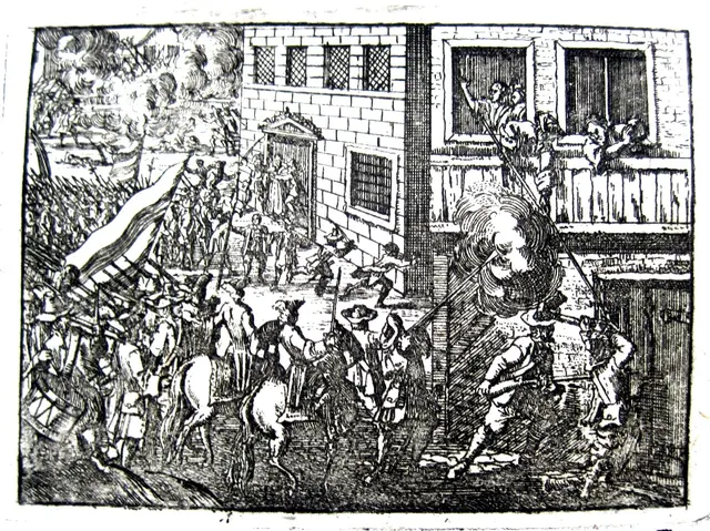 „Unruhen in Speyer anno 1716“ - Kupferstich aus Imhof, Andreas Lazarus von: Neu-eröffneter Historischer Bilder-Saal, „Das ist: Kurtze, deutliche und unpartheyische Beschreibung - Der Historiæ Universalis [...]. Achter Theil“. Nürnberg: 1740, S. 39-42 | Foto: Repro: Clemens Keller [cke]