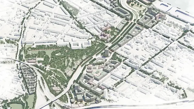 Das Planungskonzept von Adept sieht Entsiegelung und das Pflanzen von Bäumen unter anderem auf Ludwigstraße, Berliner Straße und Bismarckstraße vor.  | Foto: Planungsbüro Adept
