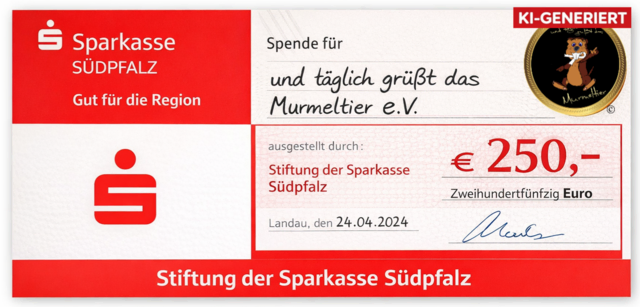 Spende für den guten Zweck in der Südpfalz | Foto: Und täglich grüßt das Murmeltier e.V- KI-GENERIERT 