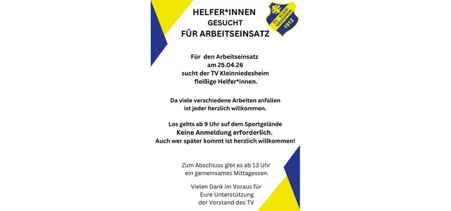 Einladung Arbeisteinsatz | Foto: TV Kleinniedesheim (2026)