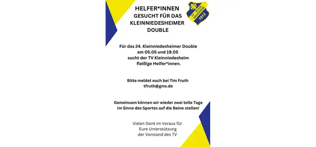 Aufruf Helfer Double 2026 | Foto: TV Kleinniedesheim (2026)