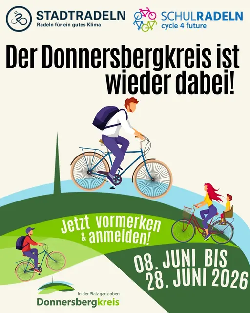 Vom 8. bis zum 28. Juni wird rund um den Donnersberg wieder geradelt – das Stadtradeln geht in die 7. Runde | Foto: Kreisverwaltung Donnersbergkreis/gratis