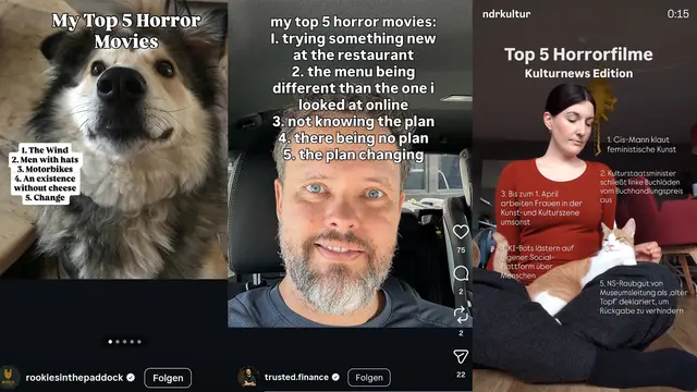 my top 5 horror movies - collage aus instagram

(Source: @rookisinthepaddock, @trusted.finance, @ndrkultur) | Foto: instagramm/schwitalla