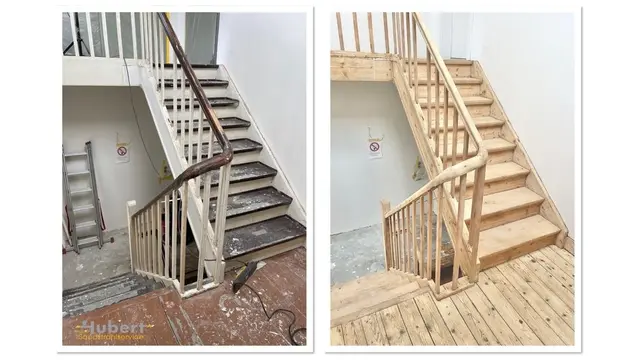 Treppensanierung mit Altbeschichtung entfernen, Feinschliff und abschließender Beschichtung. | Foto: Sandstrahlservice Hubert