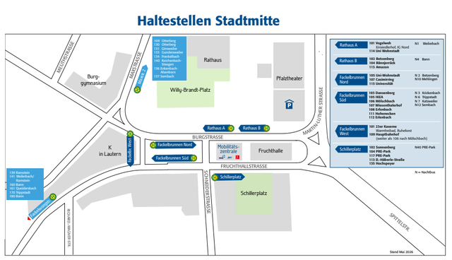 Der neue Haltestellenplan in der Stadtmitte von Kaiserslautern | Foto: Grafik SWK/gratis