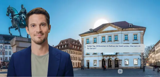 Die Stadt Landau möchte, als erste Kommune deutschlandweit, den KI-basierten Avatar „Franz“ einführen. Er bietet erste Informationen und bringt die Verwaltung näher an die Bürgerinnen und Bürger.  | Foto: Stadt Landau / CUX GmbH