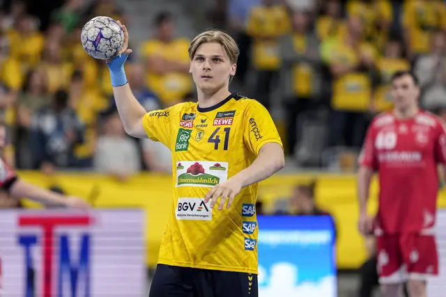 Elias Ciudad Benitez gelang im Heimspiel gegen die MT Melsungen sein erstes Bundesligator.  | Foto: Zimmermann/PIX-Sportfotos