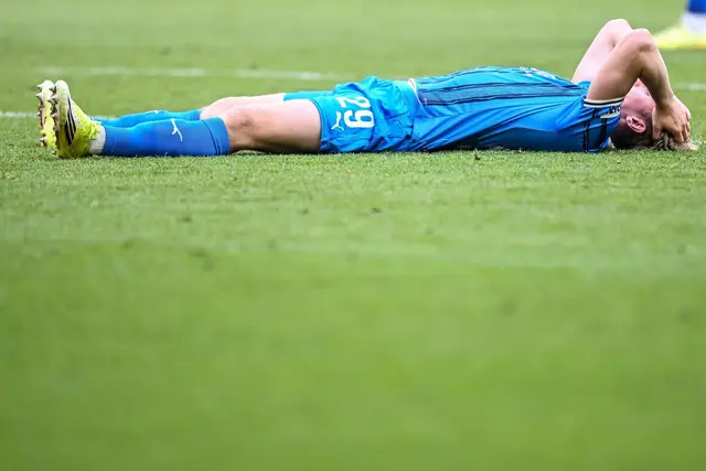 Fassungslos nach dem späten Gegentor: Heidenheims Mikkel Kaufmann am Boden nach dem 3:3 in letzter Minute. | Foto: Harry Langer/dpa