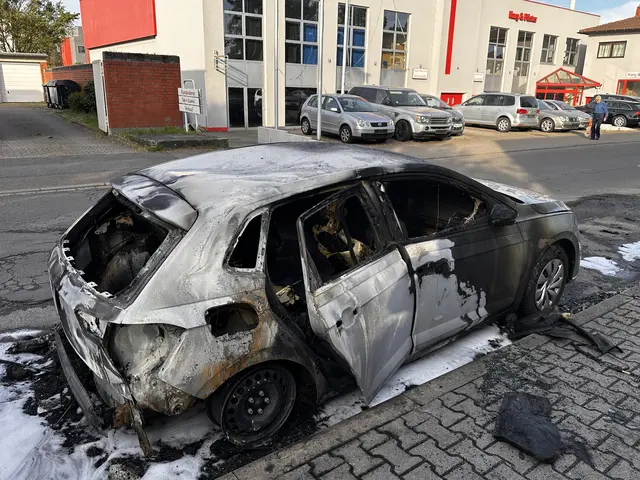 Ein Brand hat ein Dienstfahrzeug vom Typ VW Polo der Deutschen Rentenversicherung im Mannheimer Stadtteil Rheinau völlig zerstört. | Foto: DRV
