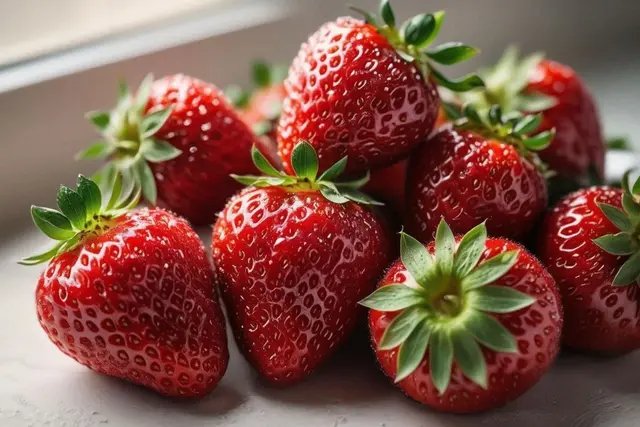 Das Bild zeigt Erdbeeren auf einem Tisch