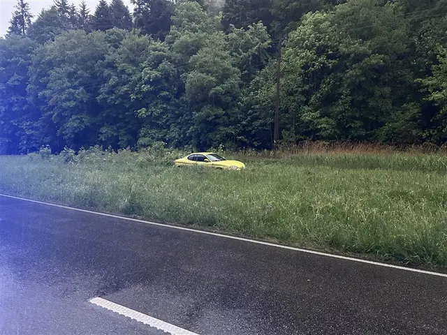 Nach einem Unfall auf der B427 bei Bad Bergzabern kam ein Hyundai rund 20 Meter neben der Fahrbahn im Grünstreifen zum Stehen. Die 84‑jährige Fahrerin blieb laut Polizei unverletzt. | Foto: Polizeidirektion Landau