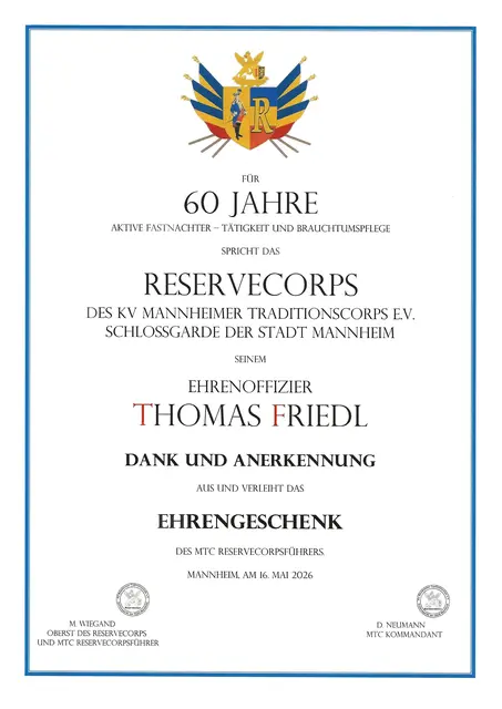 Urkunde zum Ehrengeschenk des RCF | Foto: Wiegand International Consulting