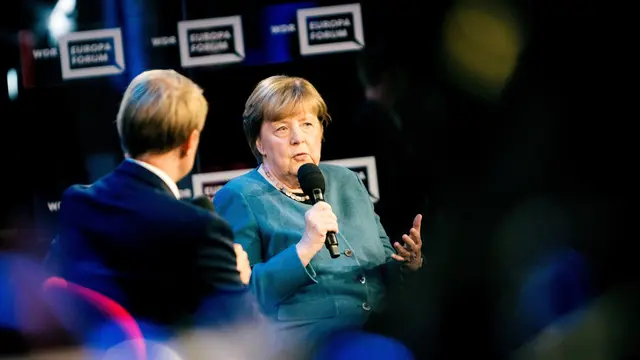 Angela Merkel: Beim WDR Europaforum in Berlin spricht sie über Diplomatie, Zusammenhalt in Europa und Regeln für KI-Inhalte. | Foto: WDR Westdeutscher Rundfunk, Foto: Thomas Kierok