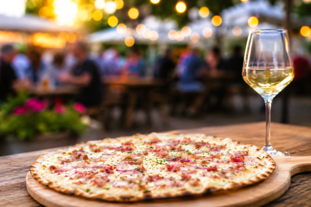 Flammkuchen in allen Variationen gibt es beim Flammkuchenfest in Knittelsheim (Symbolbild bearbeitet mit KI) | Foto: Heike Schwitalla