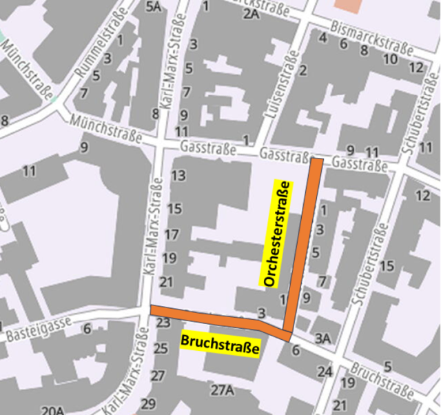 In der Orchesterstraße läuft eine Kanalbaustelle an. Für den Autoverkehr bedeutet das eine Vollsperrung, zu Fuß bleibt der Weg frei | Foto: Grafik: Stadtentwässerung Kaiserslautern /gratis