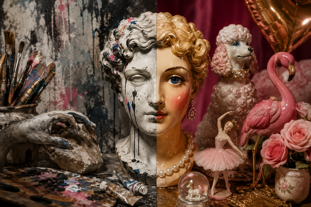 so interreptiert die KI das Thema "Kunst vs Kitsch" | Foto: Heike Schwitalla (erstellt mit KI)