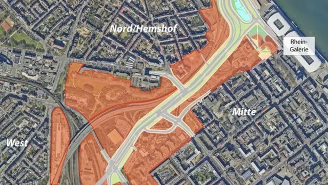 Das neue Quartier verbindet Mitte und Nord und reicht vom Rhein im Osten bis zum Hauptbahnhof im Westen. | Foto: Stadt Ludwigshafen