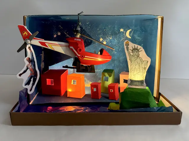 Geheimversteck - ein Diorama aus einem bemalten Schuhkarton, Papier und einem Spielzeughelikopter | Foto: Historisches Museum der Pfalz/Hannah Rothaug