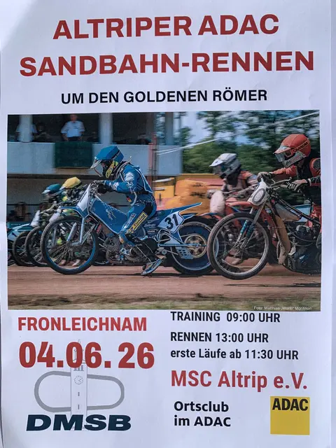 An Fronleichnam findet am Donnerstag 4. Juni wieder das legendäre Internationale Altriper ADAC Sandbahnrennen statt | Foto: Michael Sonnick