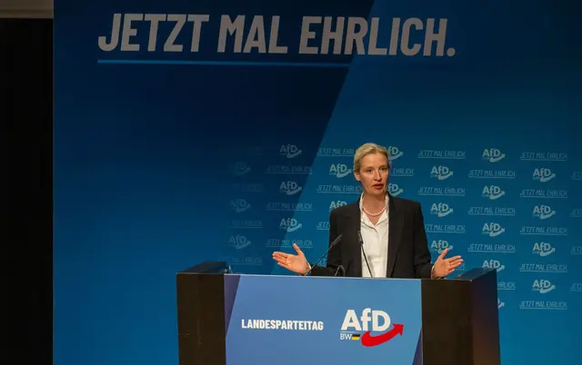 Die Bundesvorsitzende Weidel schaute bei ihrem Landesverband vorbei. | Foto: Stefan Puchner/dpa