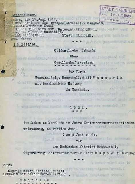 Die "Geburtsurkunde" der GBG Mannheim. | Foto: GBG