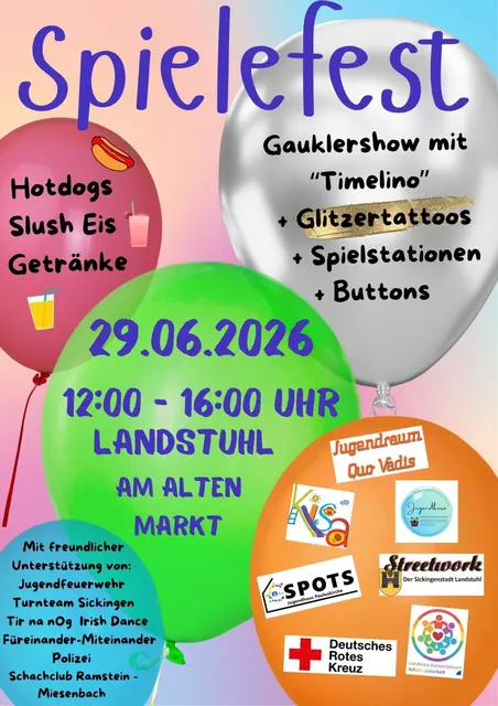 Auf dem Alten Markt treffen sich Familien zum Start der Sommerferien zum Spielefest. Vor Ort warten Mitmach-Stationen und Stände zum Entdecken. | Foto: Verbandsgemeinde Landstuhl