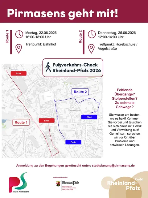 Bei den Begehungen können Bürgerinnen und Bürger zeigen, wo Wege in Pirmasens zu eng, unübersichtlich oder nicht barrierefrei sind. | Foto: Stadt Pirmasens