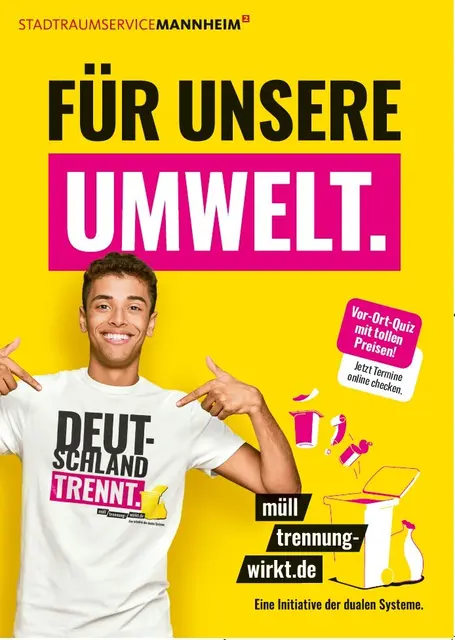 Bei der Aktion „Deutschland trennt.“ informiert die Stadt Mannheim am Samstag über richtige Mülltrennung. Auf dem Parkplatz des Marktkauf Scheck-in Centers gibt es Beratung und Mitmachangebote für Groß und Klein. | Foto: Dualen Systeme