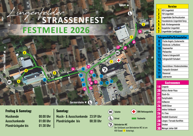 Plan der Lingenfelder Festmeile 2026 | Foto: Kartengrundlage: © Google Maps, Gestaltung: Ortsgemeinde Lingenfeld