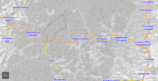 Bahnstrecke Landau-Annweiler-Hauenstein-Pirmasens-Zweibrücken | Foto: OpenRailWayMap