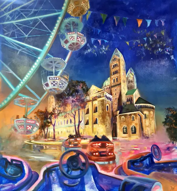 Ein lauer Sommerabend auf dem Brezelfest: Nina Bussjäger hat ihre Kindheitserinnerungen an das beliebte Volksfest im Brezelfestbild 2026 festgehalten. | Foto: Nina Bussjäger