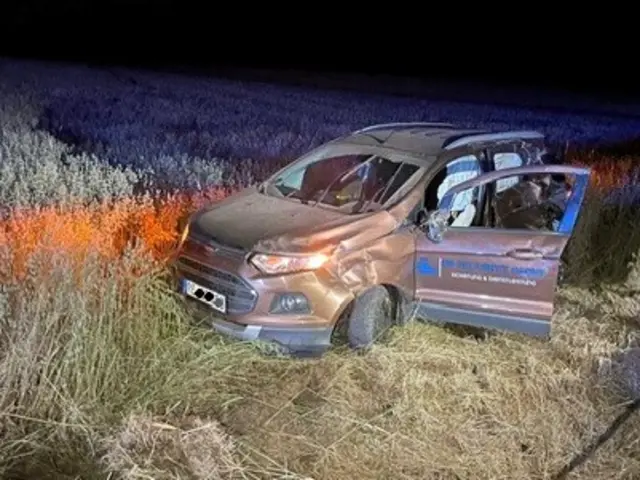 Bei Ruppertsecken hat sich ein Pkw nach einem Ausweichmanöver wegen eines Rehs überschlagen. Der Fahrer wurde leicht verletzt, das Auto erlitt Totalschaden, auch ein Telefonmast wurde beschädigt. | Foto: Polizeiinspektion Rockenhausen