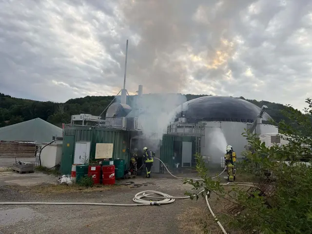 Eine Trafostation an einer Biogasanlage im Bereich Wiesenberger Hof geriet am Dienstagmorgen in Brand. Die Feuerwehr rückte mit acht Fahrzeugen an, die Polizei ermittelt zur Ursache. | Foto: Freiwillige Feuerwehr Weilerbach