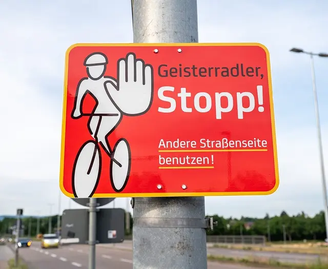 Ein Radweg in der Stadt, auf dem neue Piktogramme und Schilder vor Fahren in falscher Richtung warnen. | Foto: Stadt Karlsruhe, Boris Burghardt