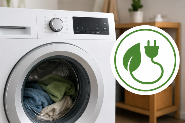 Das Eco-Programm von Waschmaschinen spart trotz längerer Laufzeit Strom, weil das Wasser auf niedrigere Temperaturen erhitzt wird. (Symbolfoto beartbeitet mit KI) | Foto: Heike Schwitalla