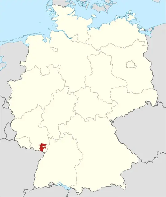 Auf der Deutschlandkarte ist die Position des Landkreises Südliche Weinstraße hervorgehoben. | Foto: TUBS/wikimedia commons