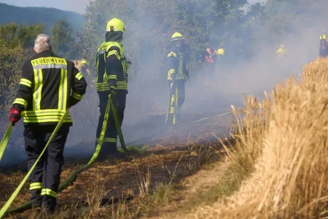 Die Ursache für den Brand auf dem Weizenfeld war zunächst unklar.  | Foto: Thomas Frey/dpa