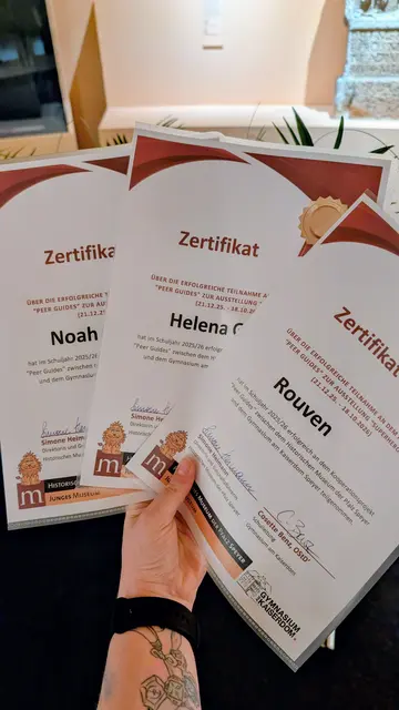 Zertifikate der Peer Guides am Historischen Museum der Pfalz | Foto: Historisches Museum der Pfalz/Anna Ockert 