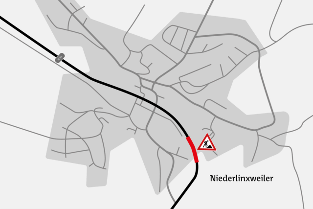 Auf der B 41 bei Niederlinxweiler läuft der Verkehr an der Baustelle nur noch einspurig vorbei. | Foto: Landesbetrieb für Straßenbau (LfS)